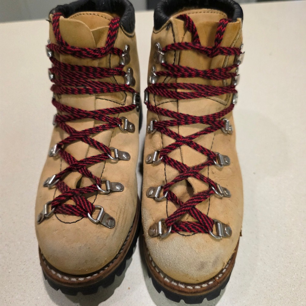 Vintage Dexter Leather Hiking Work Boots Women 8.5 Tan Lug Sole Vibram Alpine